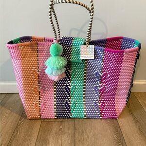 Squeeze de Citron Colorful Woven Tote Bag with Pom Pom
